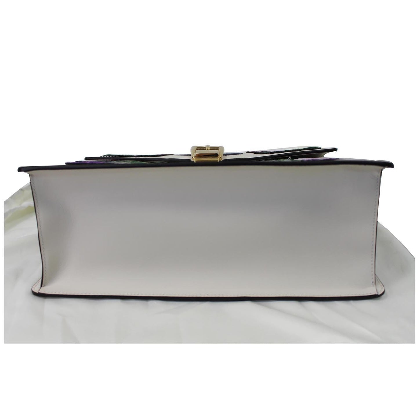 GUCCI Sylvie Embroidered Leather Medium Top Handle Bag White 431665