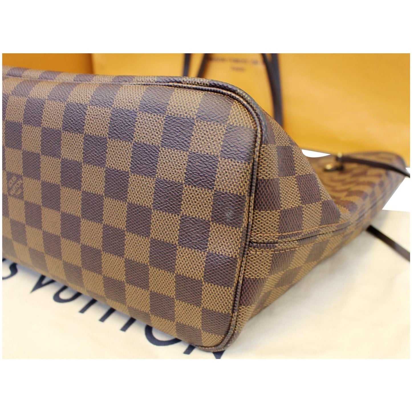 LOUIS VUITTON Neverfull MM Damier Ebene Tote Shoulder Bag Brown