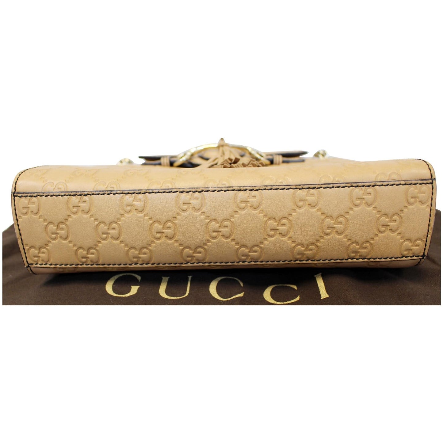 GUCCI Emily Guccissima Leather Chain Shoulder Bag Rose Beige 369621