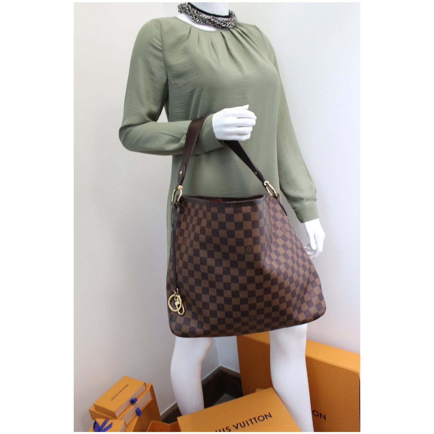 LOUIS VUITTON Delightful MM NM Damier Ebene Hobo Shoulder Bag Brown