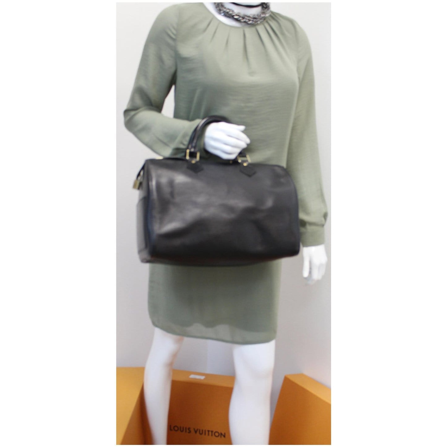 LOUIS VUITTON Speedy 30 Epi Leather Satchel Bag Black