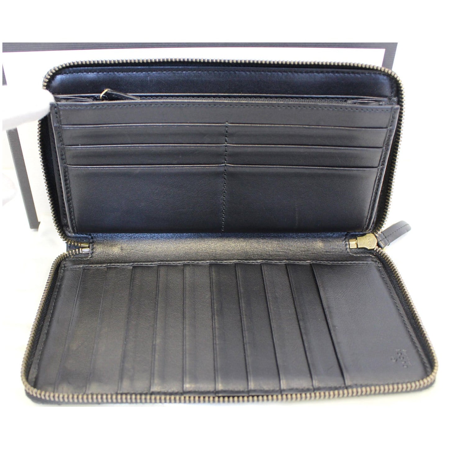 GUCCI Matelasse GG Marmont Zip Around Calfskin Wallet Black