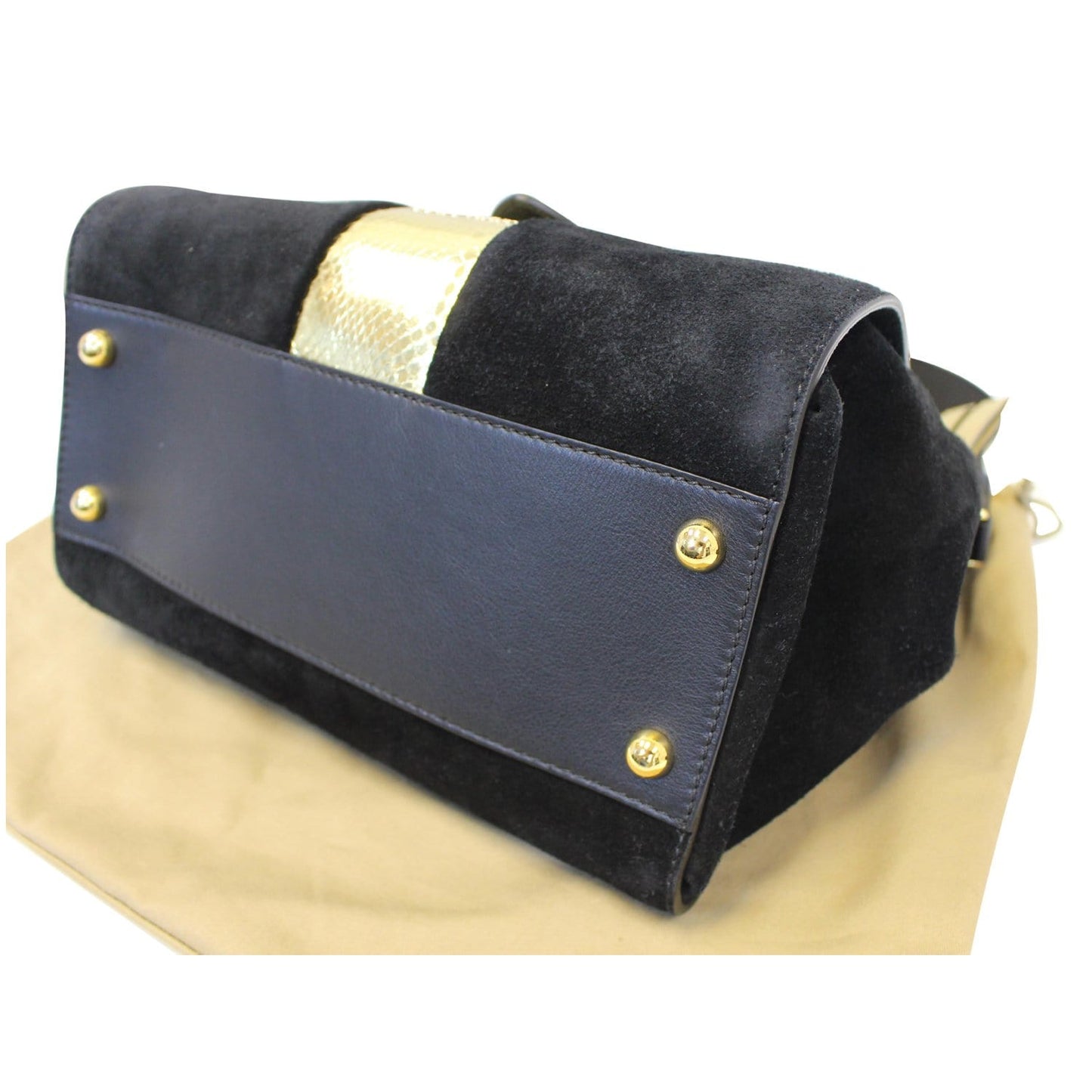 BURBERRY The Medium Buckle Suede and Snakeskin Tote Shoulder Bag Black - 20% OFF