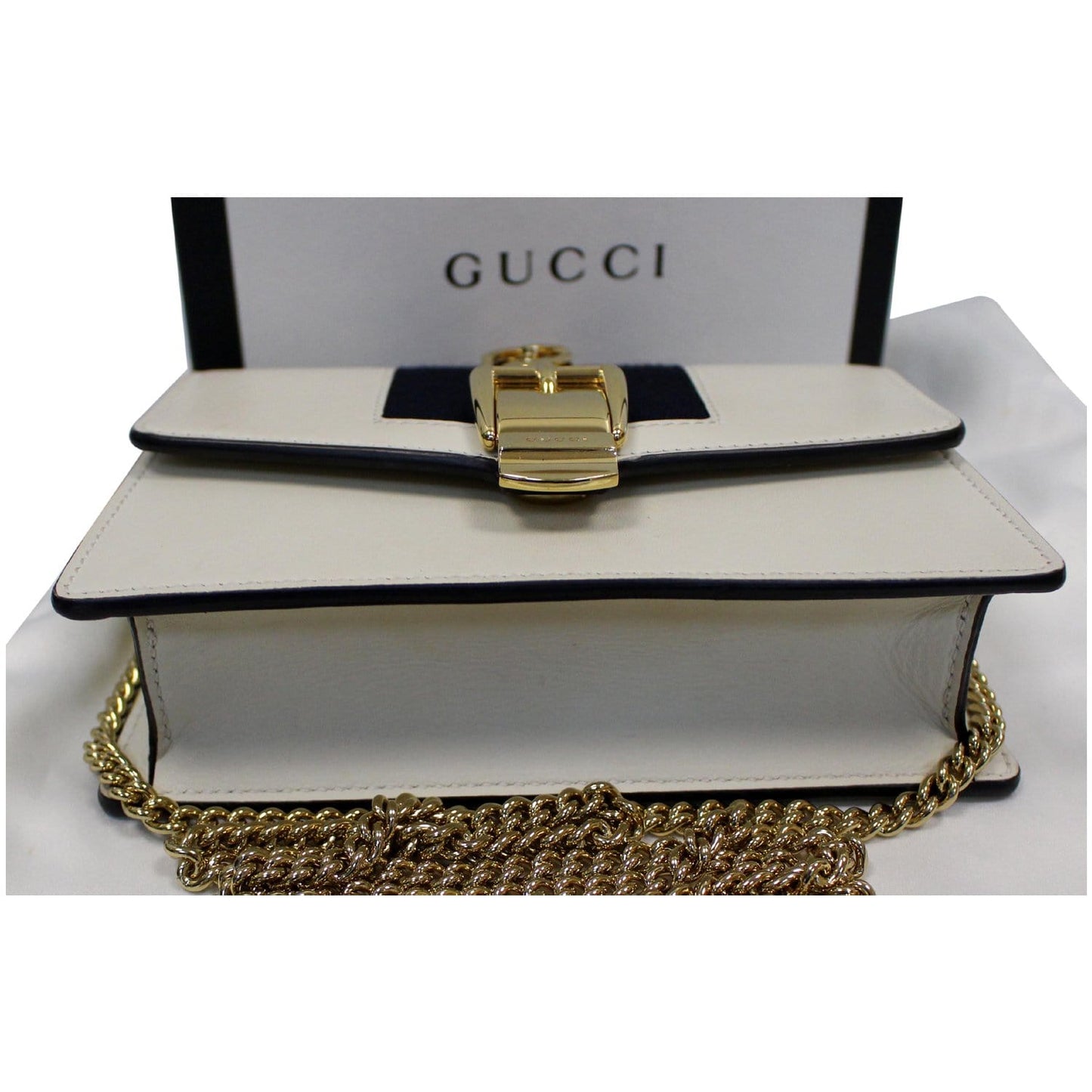 GUCCI Sylvie Super Mini Leather Crossbody Bag 494646 White