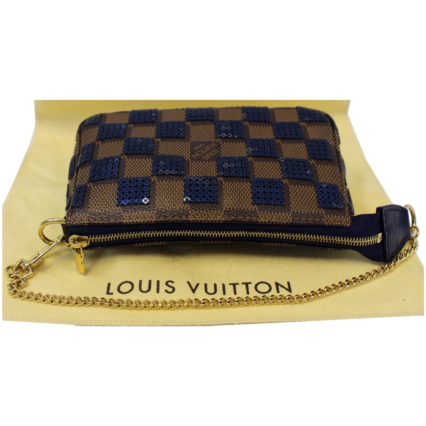 LOUIS VUITTON Mini Pochette Damier Paillettes Accessories Pouch Blue
