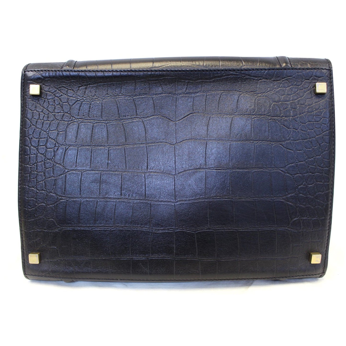 CELINE Medium Phantom Luggage Croc Stamped Embossed Leather Tote Bag Black