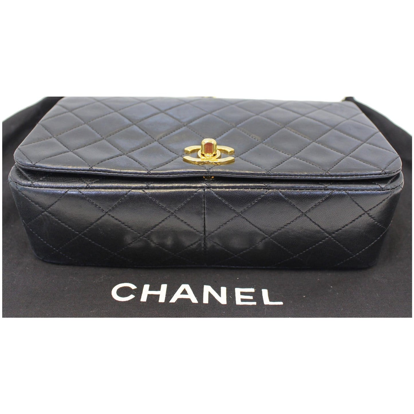 CHANEL Vintage Single Flap Quilted Lambskin Shoulder Bag Black