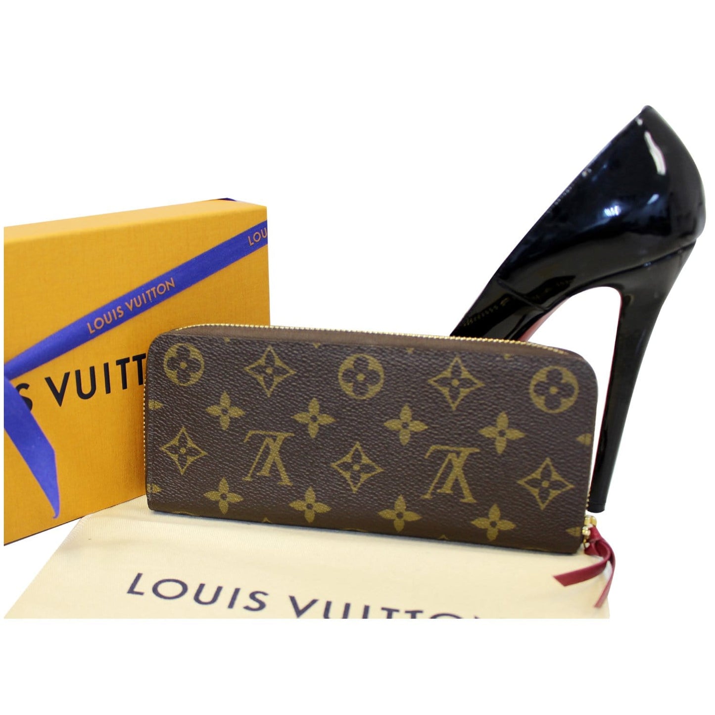 LOUIS VUITTON Clemence Monogram Canvas Wallet Brown