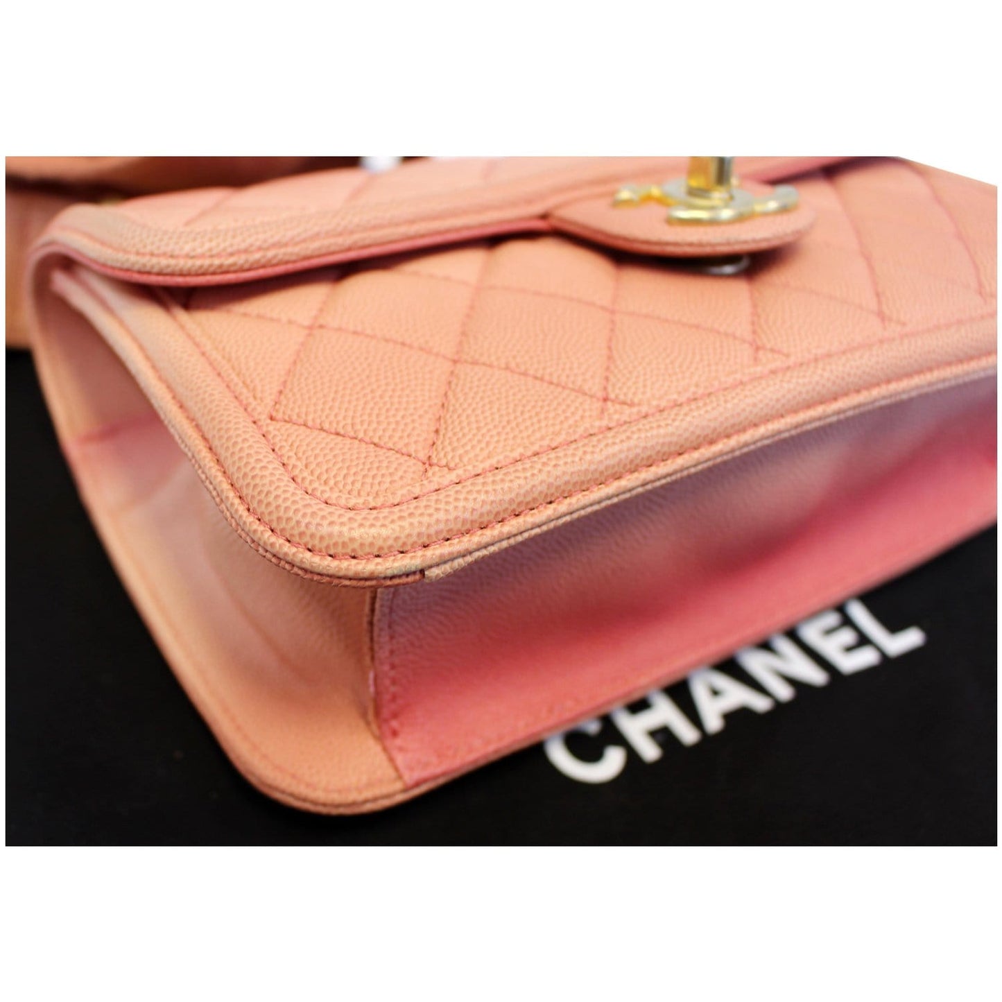 CHANEL On The Sea Caviar Leather Small Flap Shoulder Bag Coral