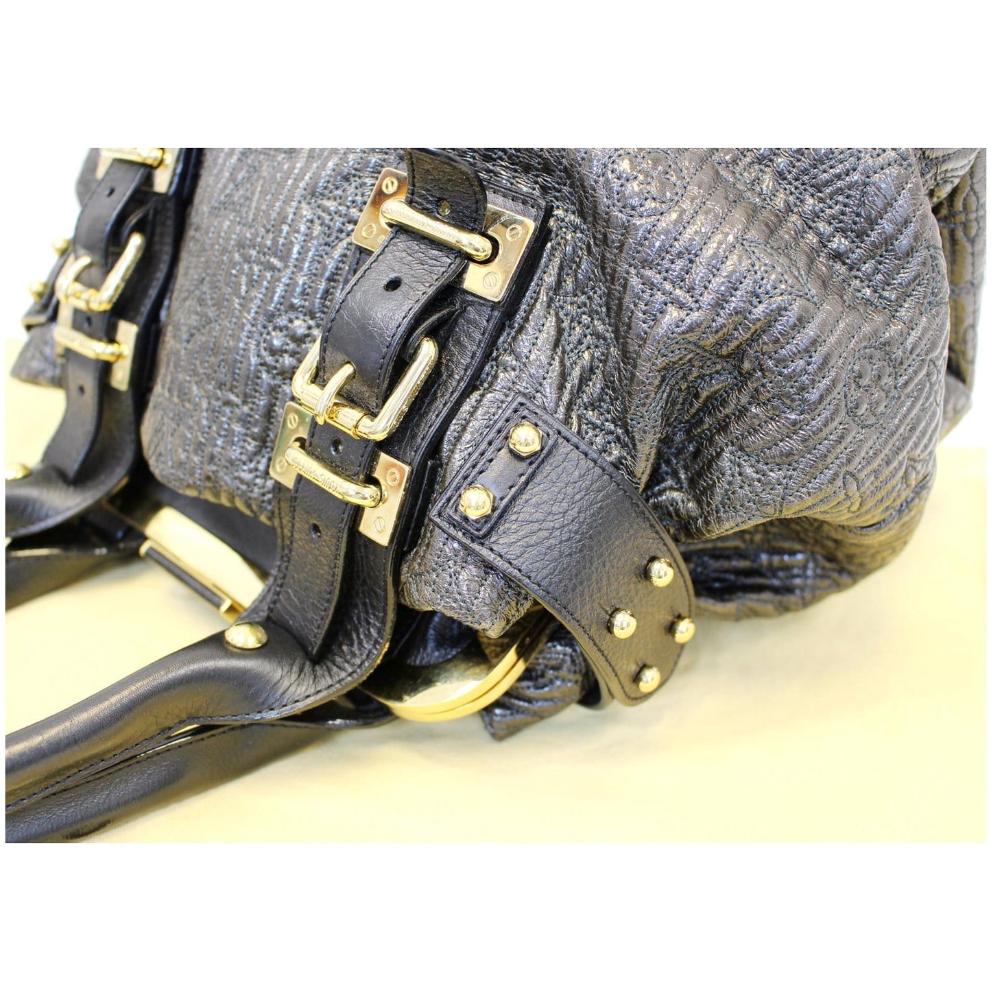 LOUIS VUITTON Motard Biker Monogram Satchel Bag Black