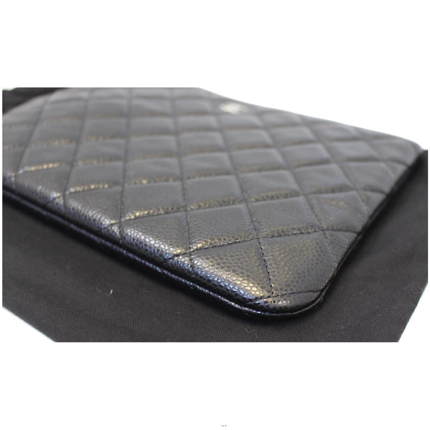 CHANEL Caviar Leather Large O-Case Zip Pouch Black