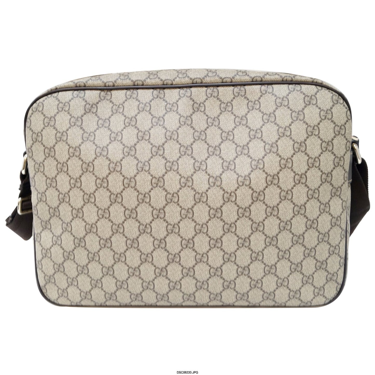GUCCI Men's Beige/Ebony GG  Plus Coated Canvas Messenger Crossbody Bag 211107