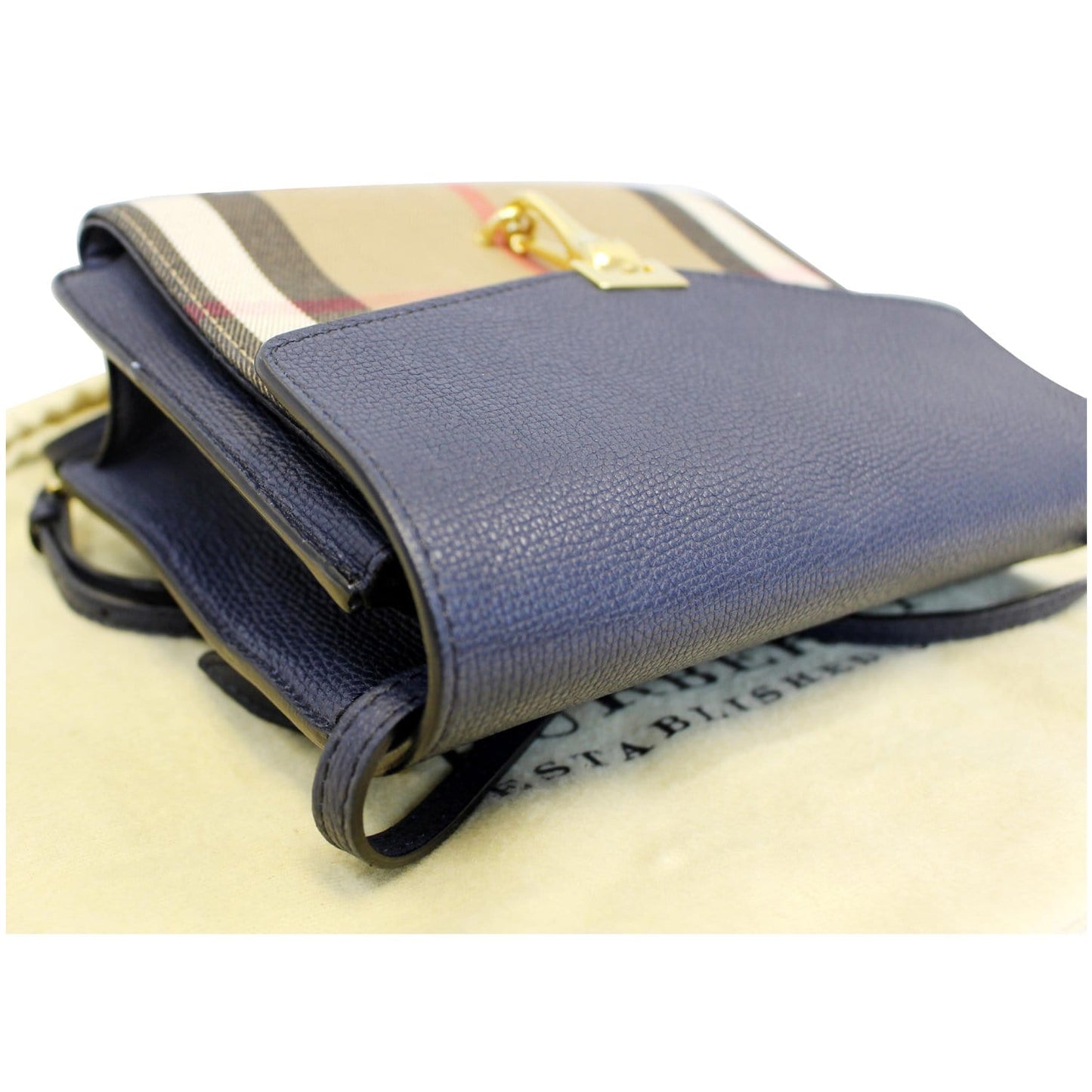 Burberry Small Vintage Check/Leather Crossbody Bag Dark Blue