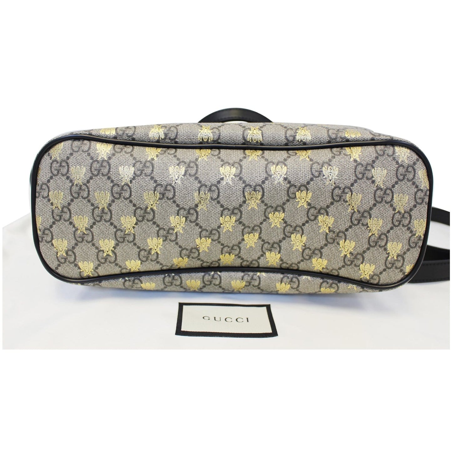 GUCCI GG Supreme Bees Monogram Tote Bag Black/Gold 473887