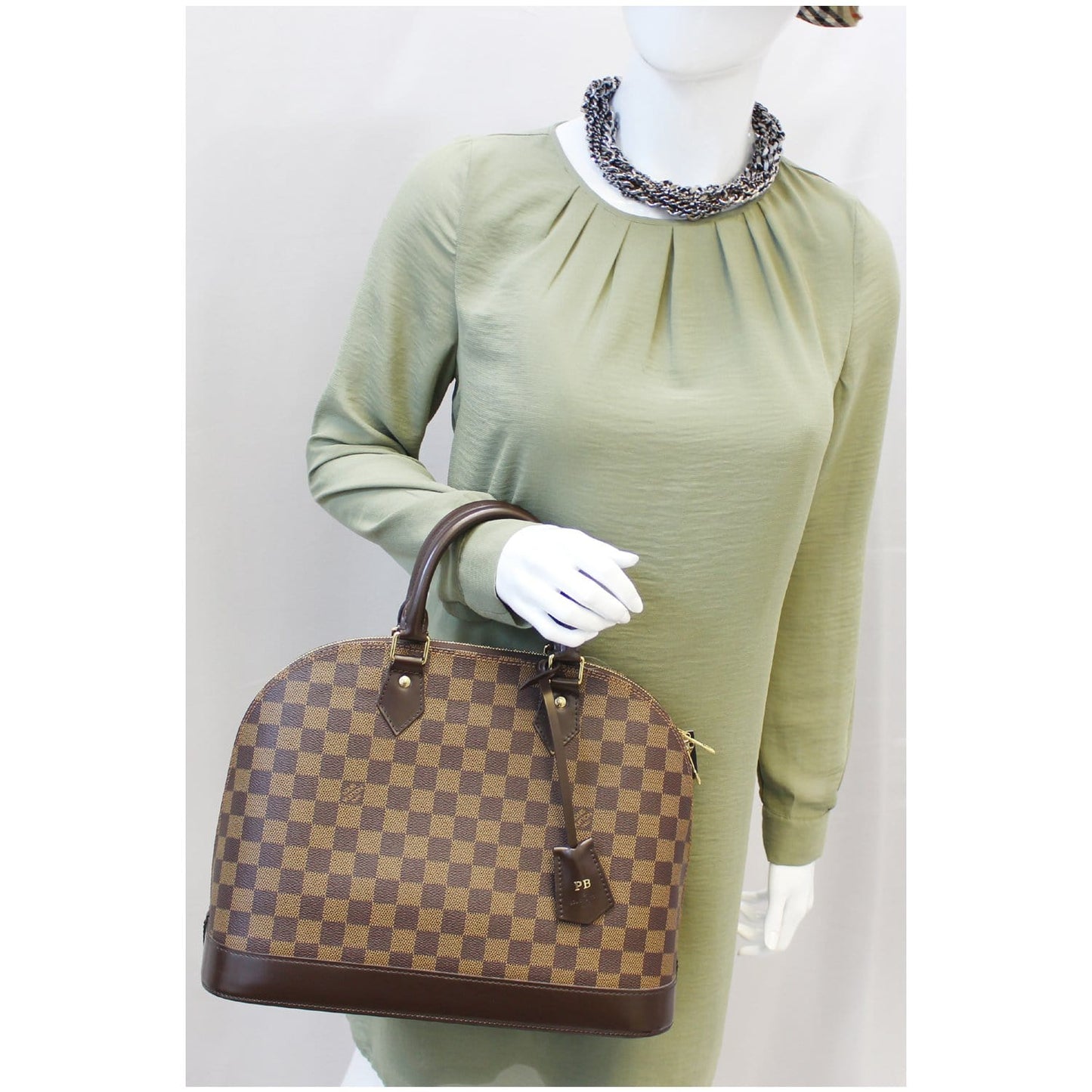 LOUIS VUITTON Alma MM Damier Ebene Satchel Bag Brown