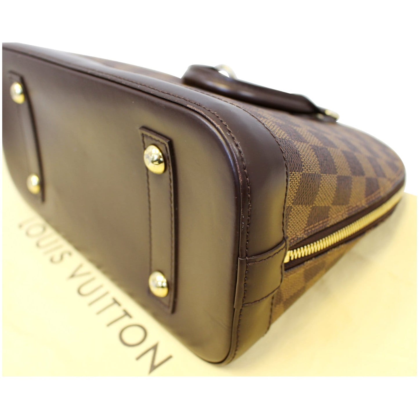 LOUIS VUITTON Alma Damier Ebene Satchel Handbag Brown