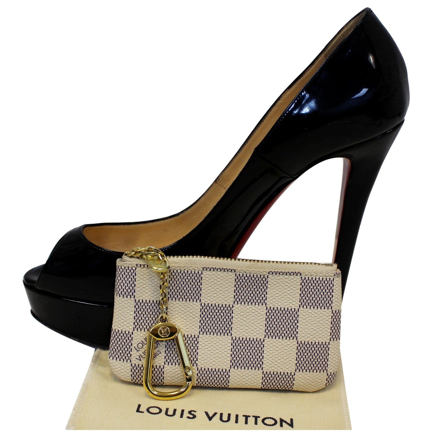 LOUIS VUITTON Pochette Key Cles Damier Azur Coin Case White