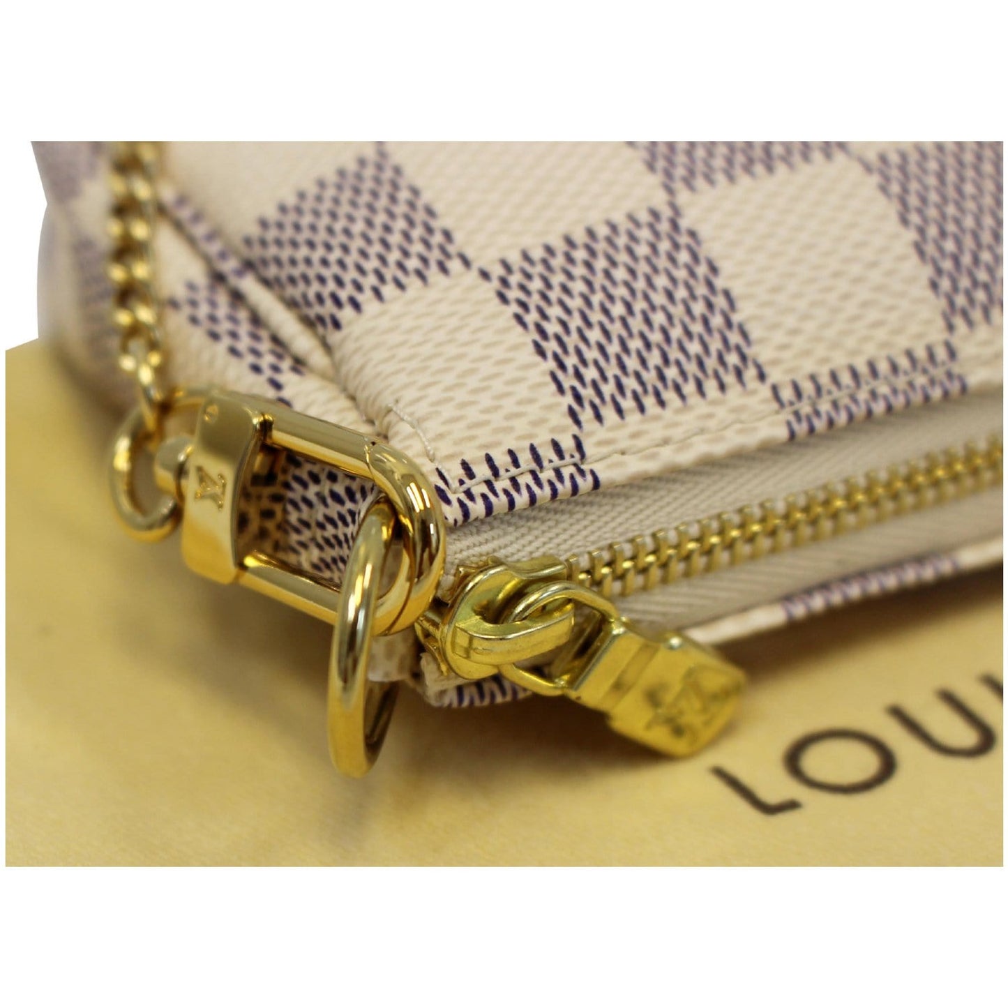 LOUIS VUITTON Mini Pochette Damier Azur Accessoires Pouch White
