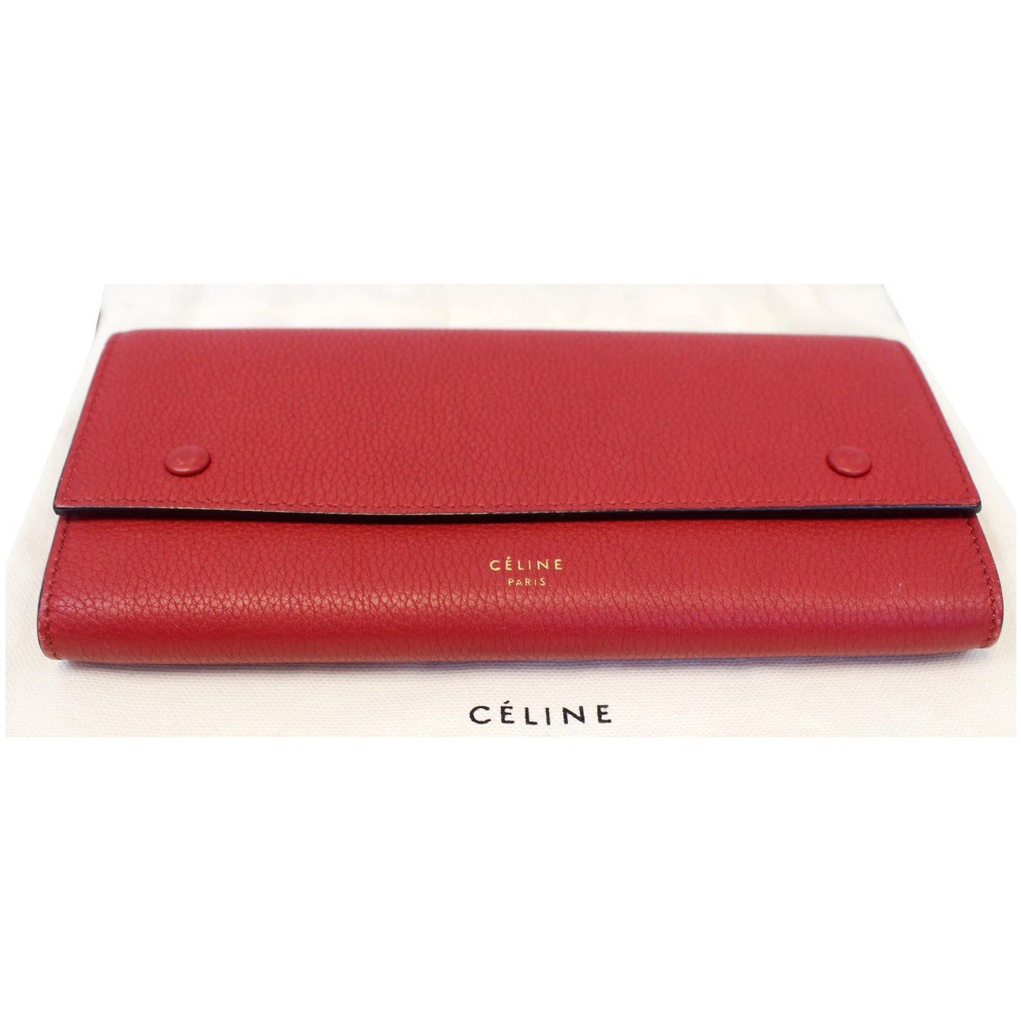 CELINE Large Flap Multifunction Leather Wallet Red