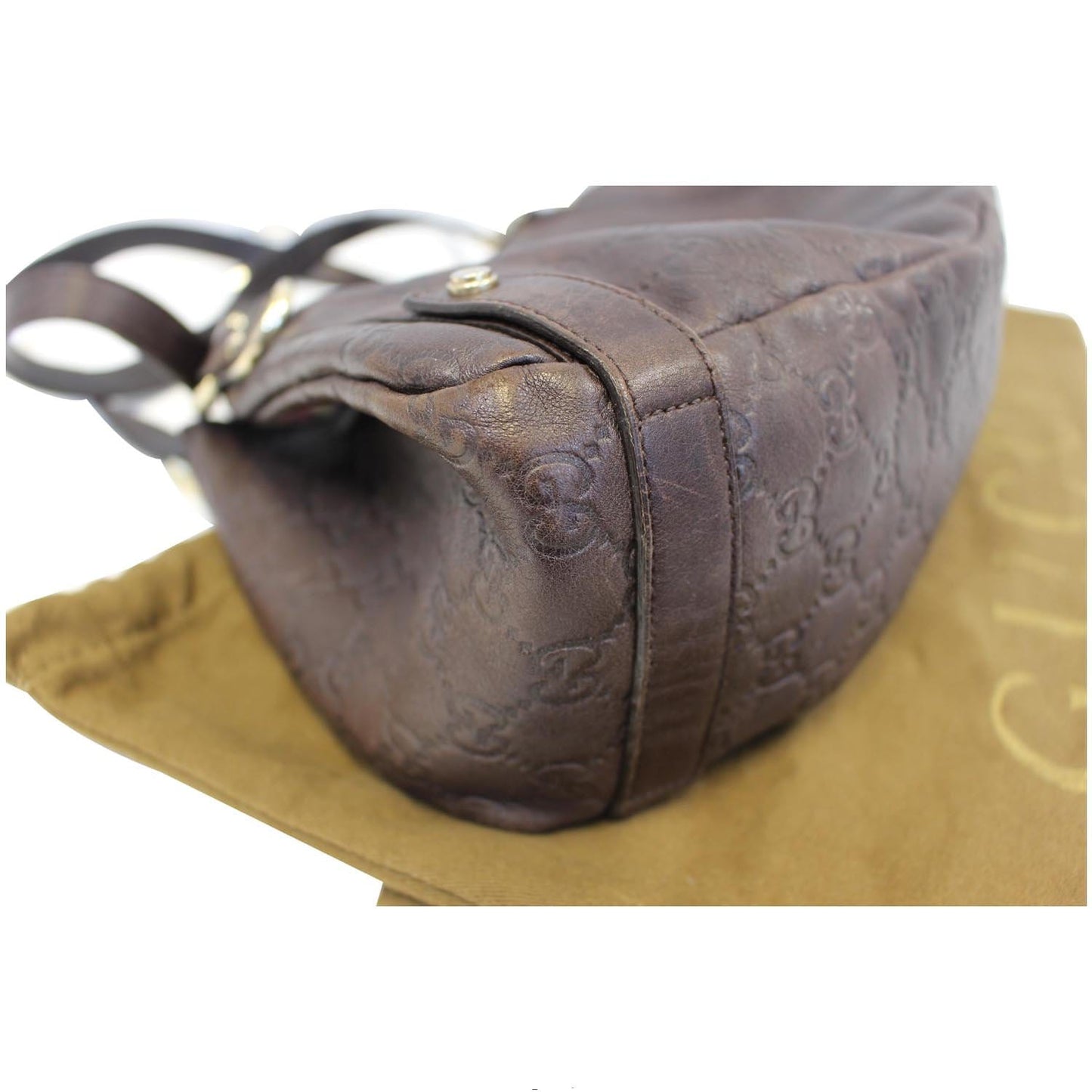 GUCCI Abbey Medium Leather Tote Shoulder Bag Dark Brown