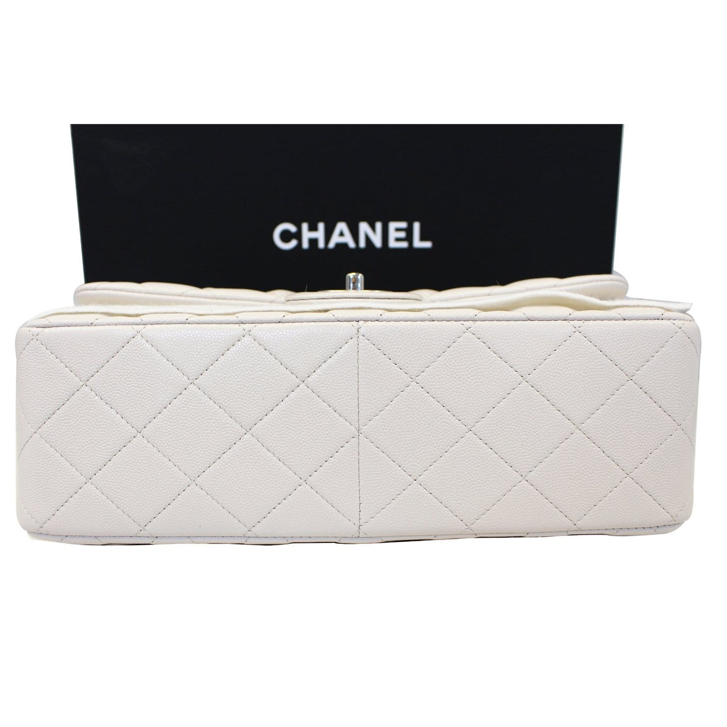 CHANEL Classic Jumbo Double Flap Caviar Leather Ivory Shoulder Bag