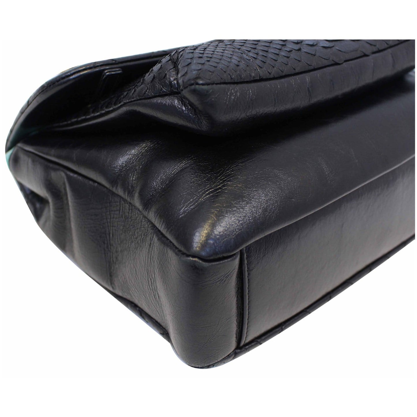 CHANEL Urban Mix Flap Calfskin Python Shoulder Bag Black