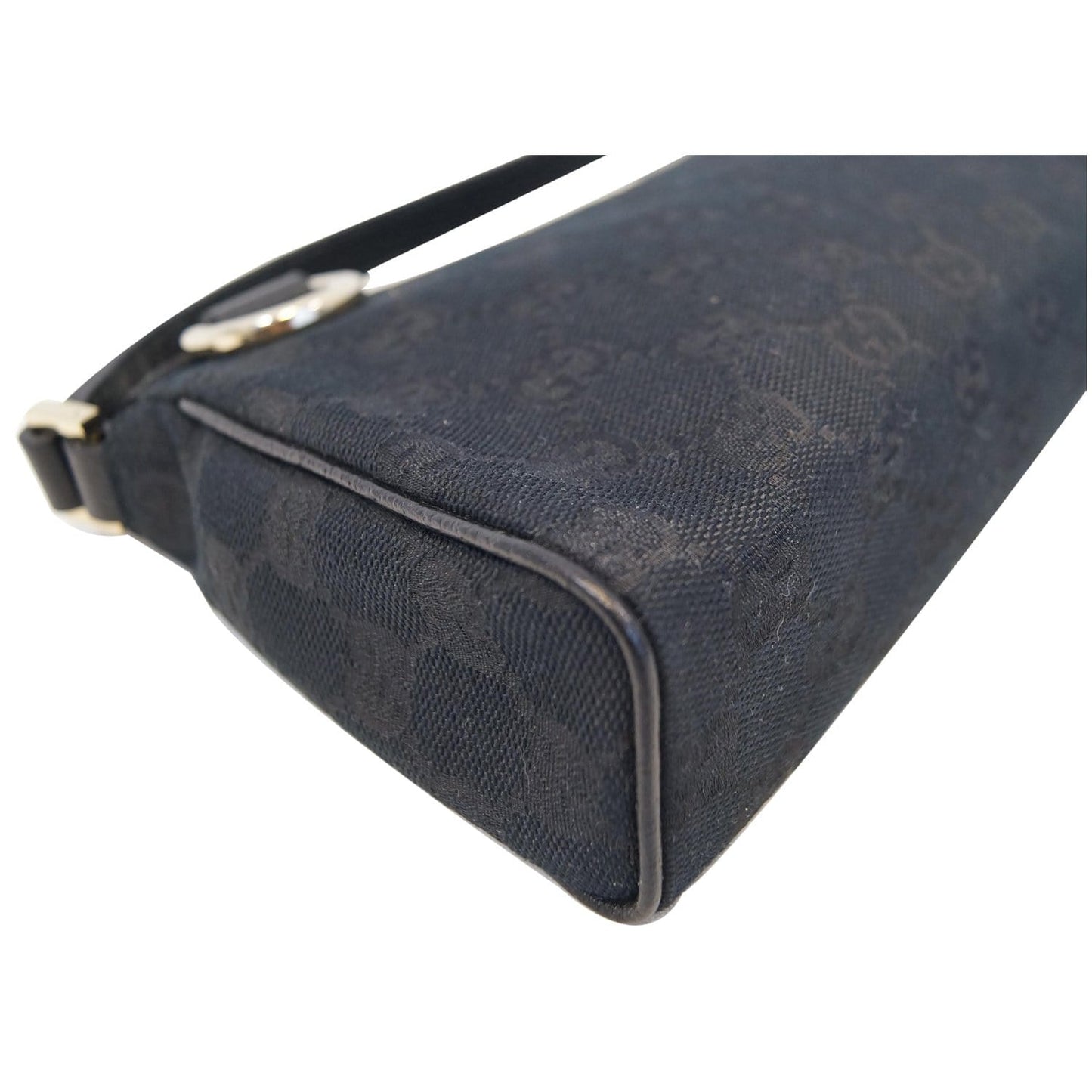 GUCCI Abbey D-Ring Ebony G Canvas Pochette Bag Black 145750