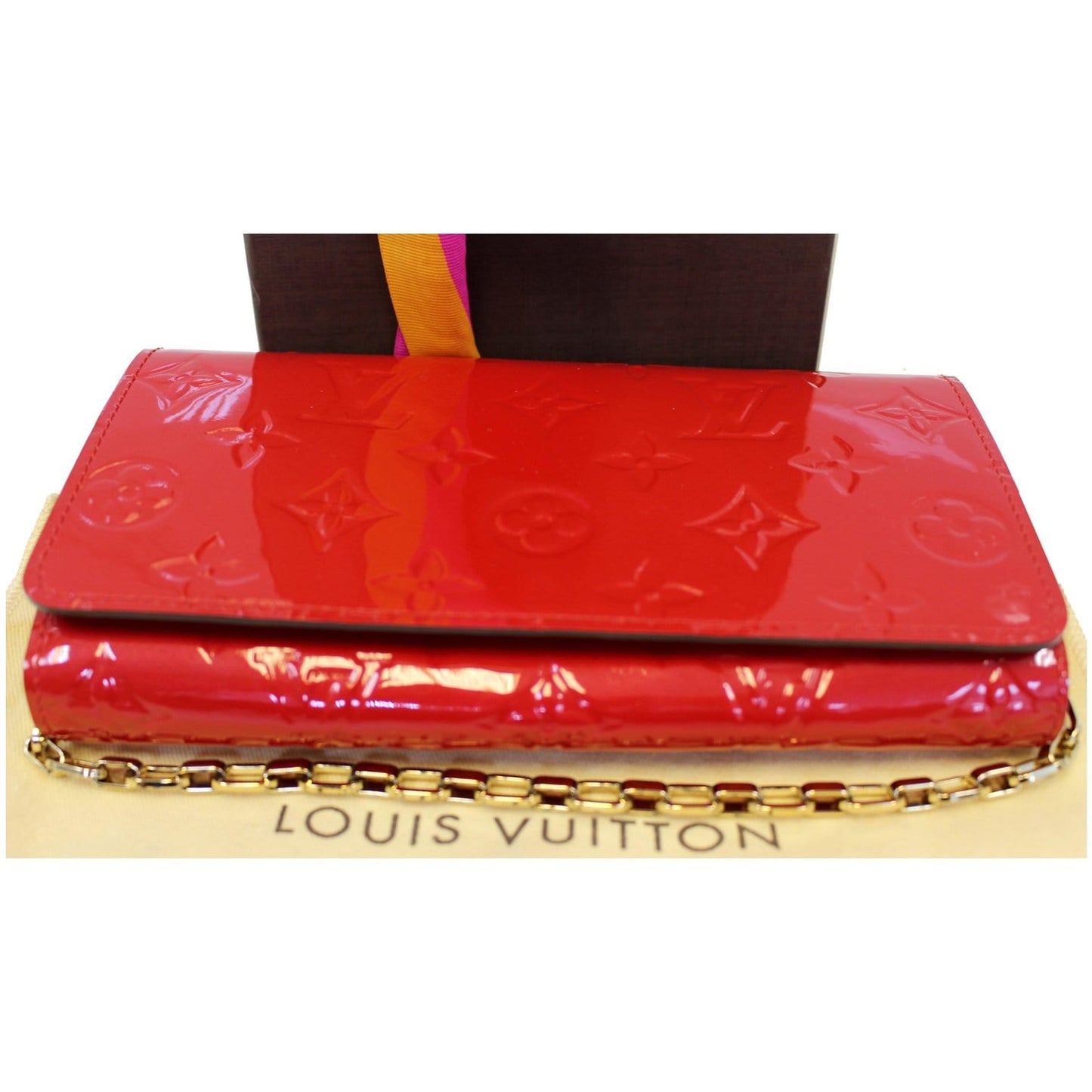 LOUIS VUITTON Sarah Vernis Leather Chain Wallet Red