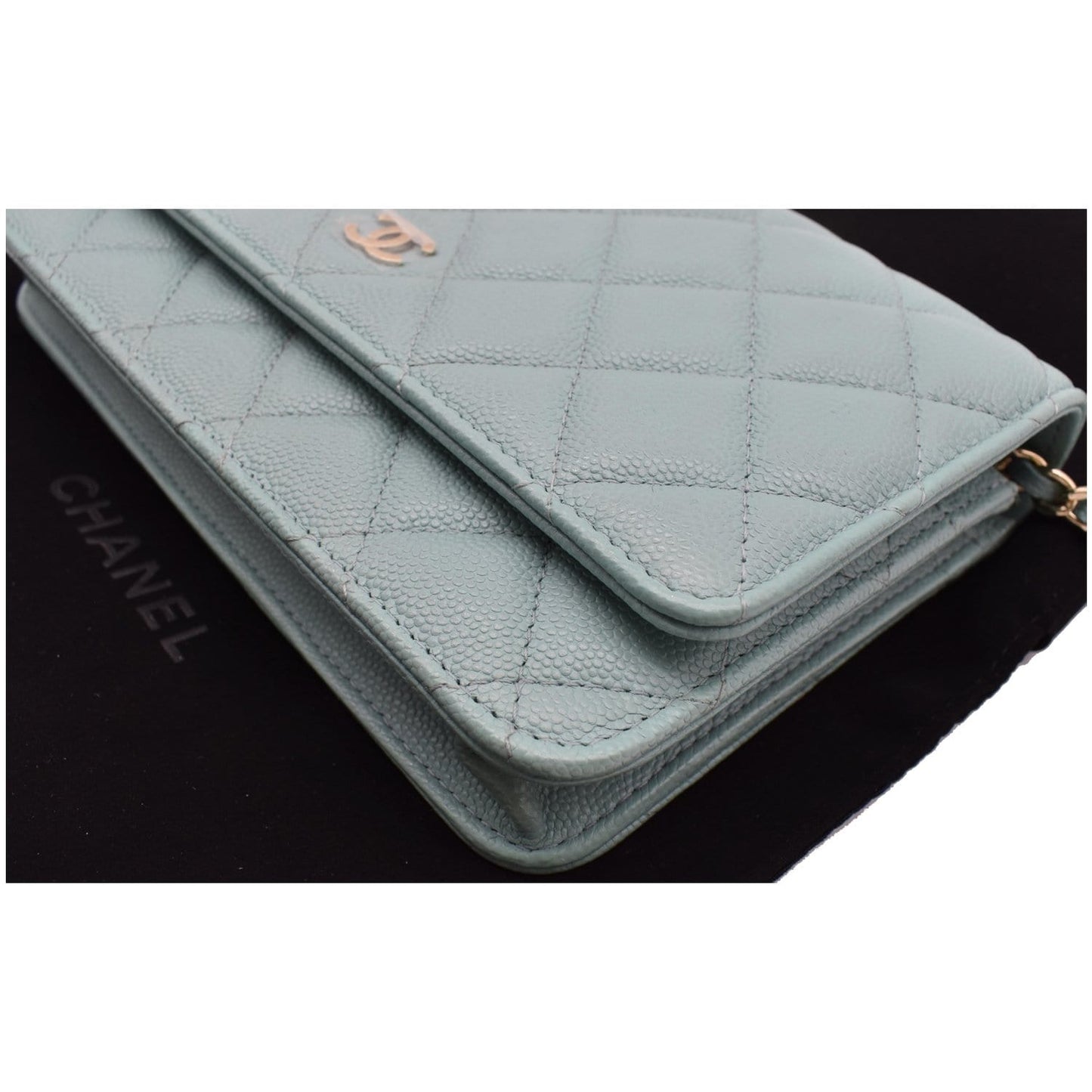 CHANEL CC WOC Caviar Leather Wallet On Chain Shoulder Bag Light Blue