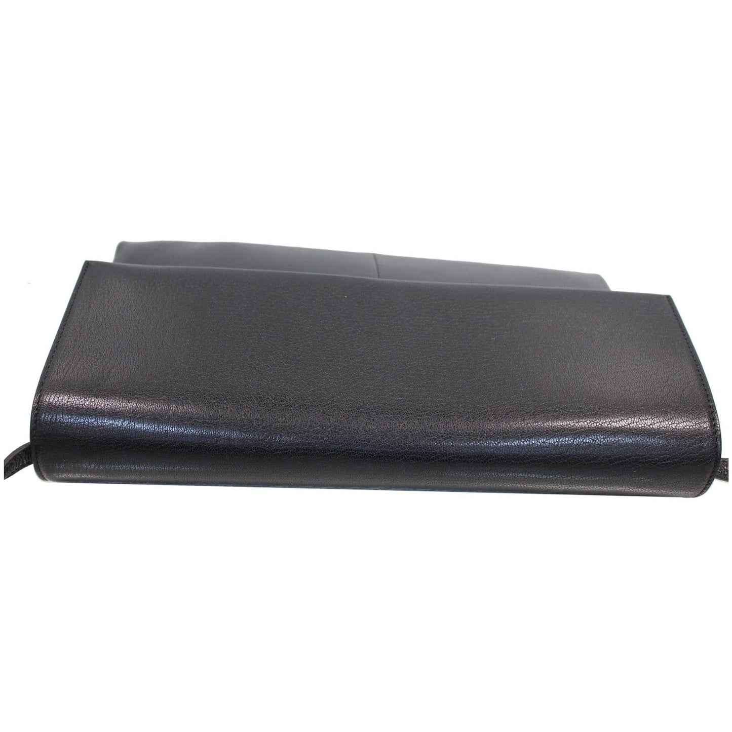 CELINE Folded Clutch Strap Leather Shoulder Bag Black
