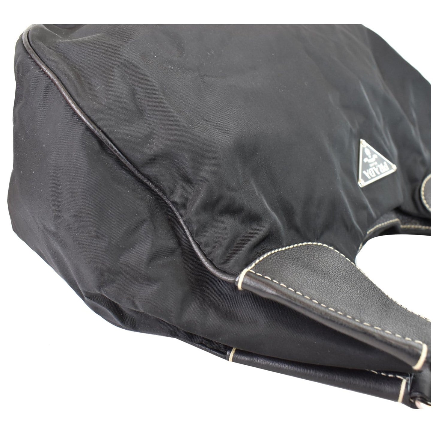 PRADA  Nylon Leather Strap Hobo Bag Black