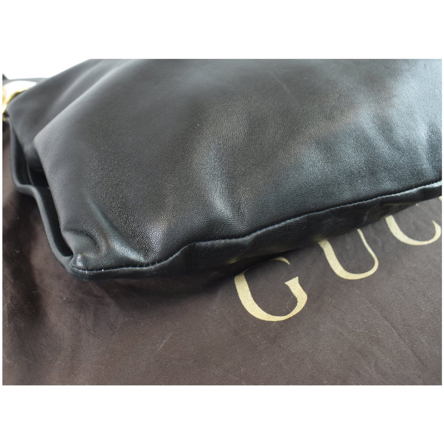 GUCCI 1970 Medium Leather Shoulder Bag Black 290682