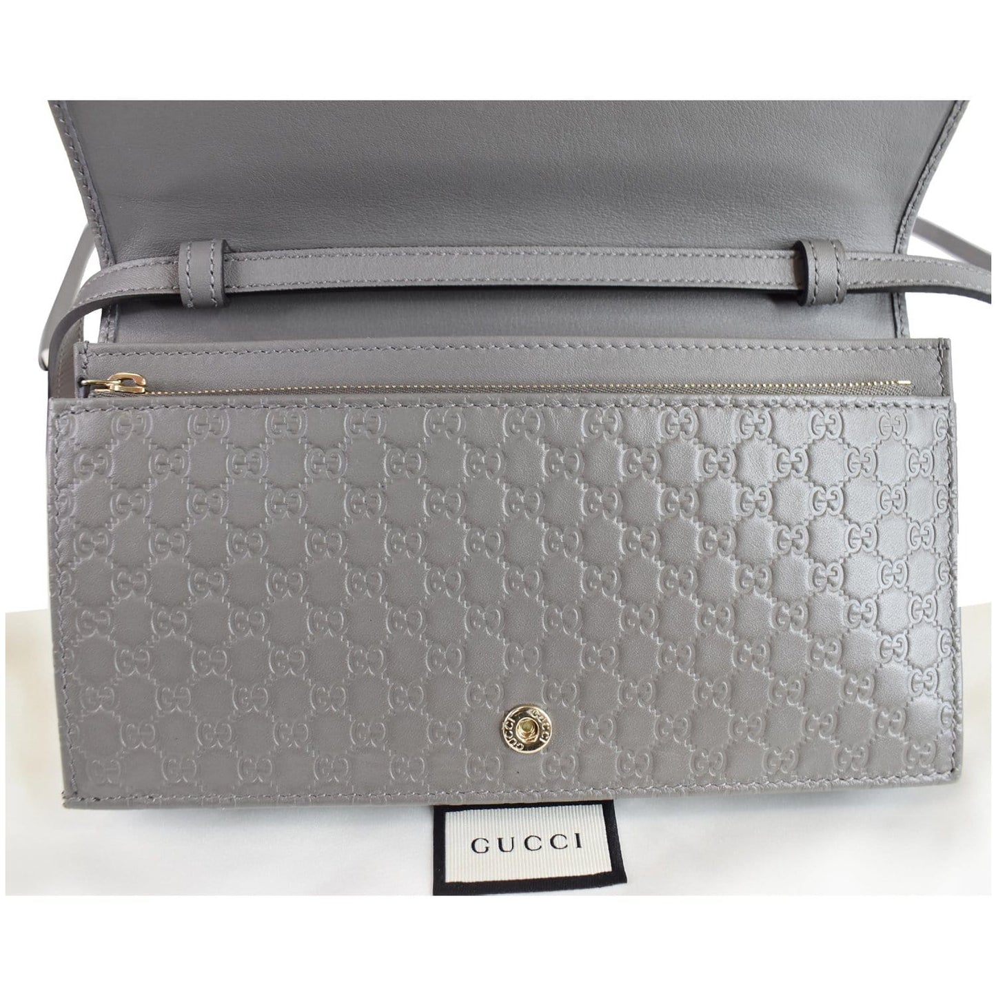 GUCCI Micro Guccissima Leather Crossbody Wallet Grey 466507