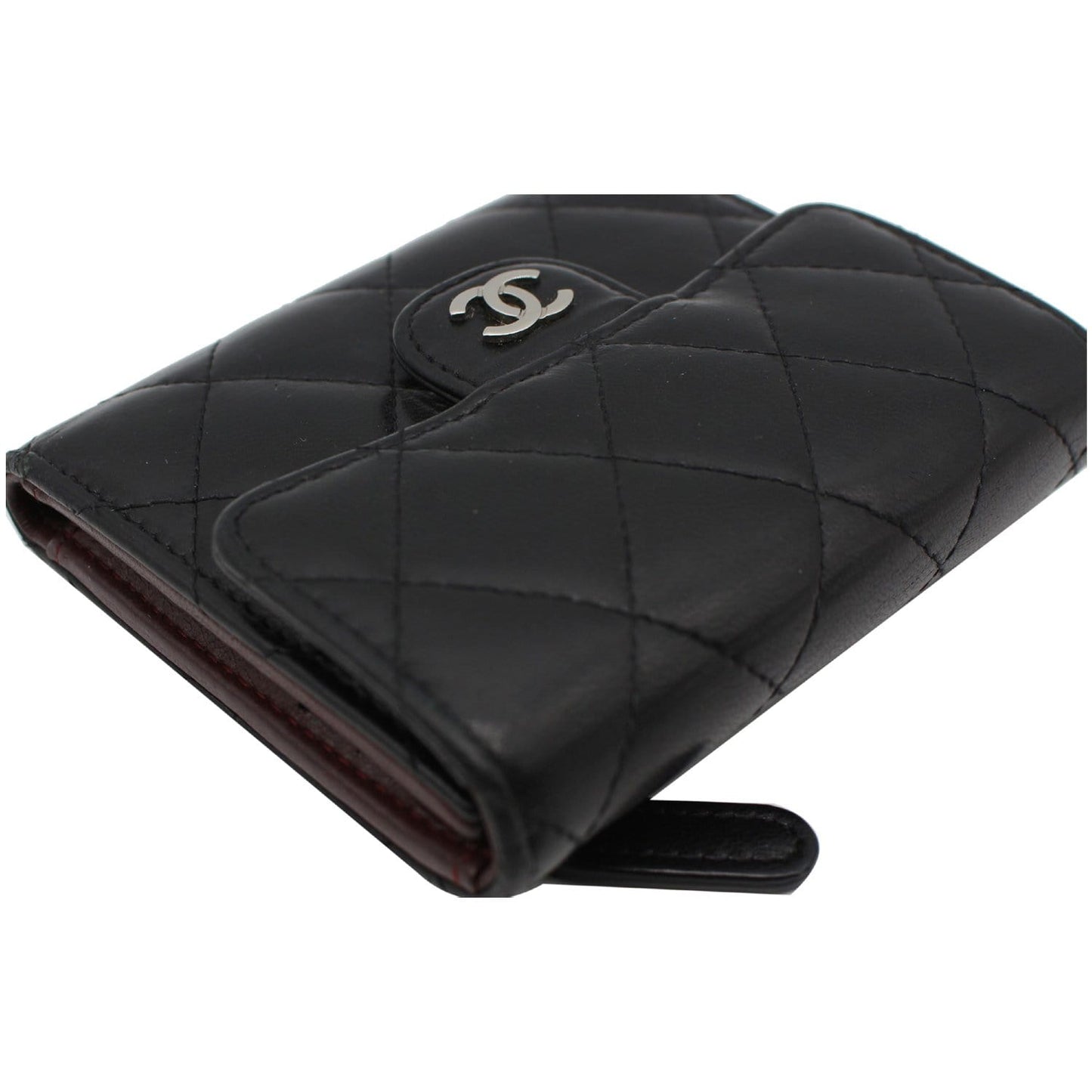 CHANEL CC Classic Small Flap Leather Compact Wallet Black