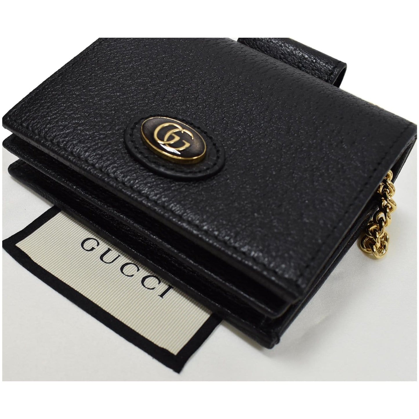 GUCCI GG Small Coin Leather Chain Wallet Black 617195