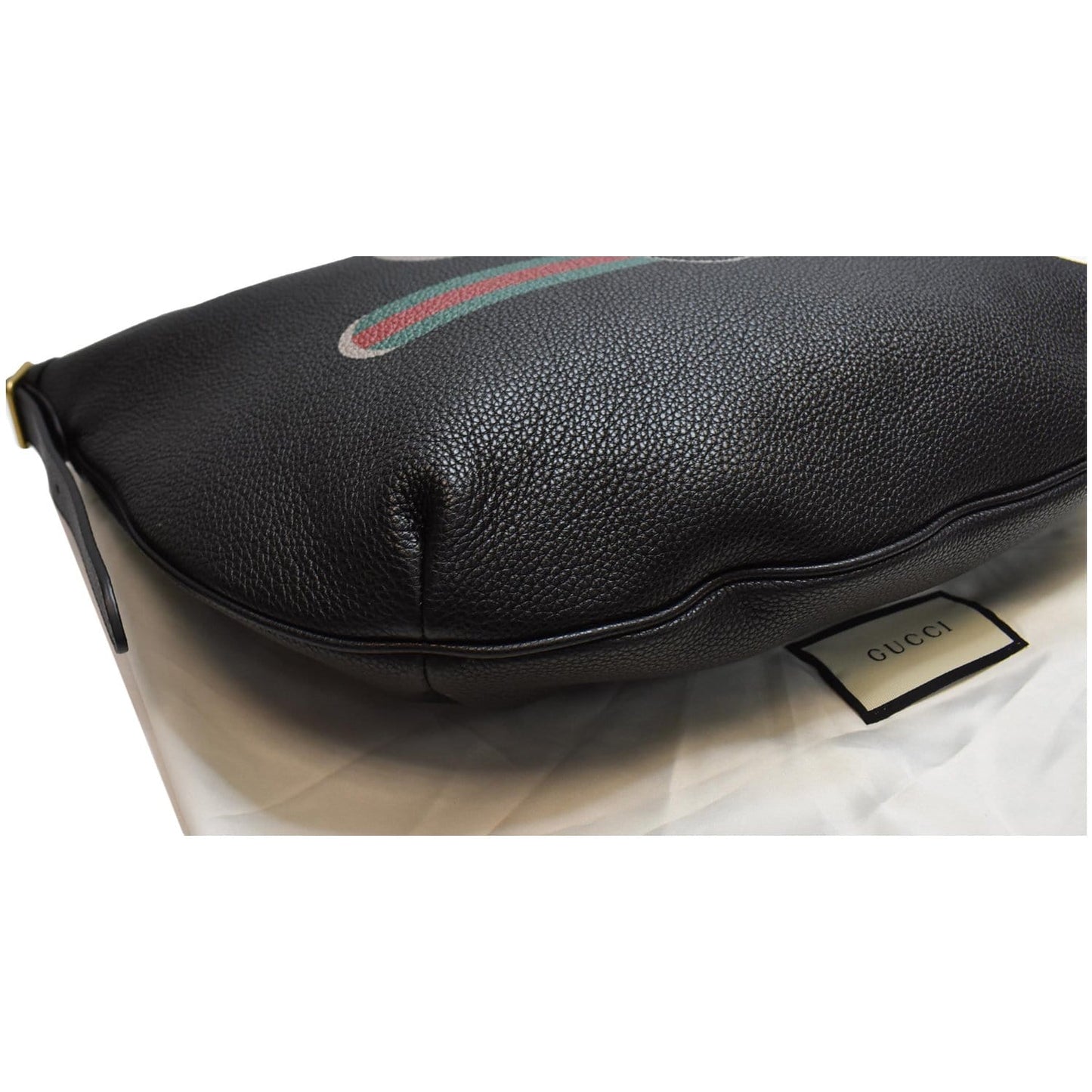 GUCCI Half Moon Logo Calfskin Leather Hobo Shoulder Bag Black 523588