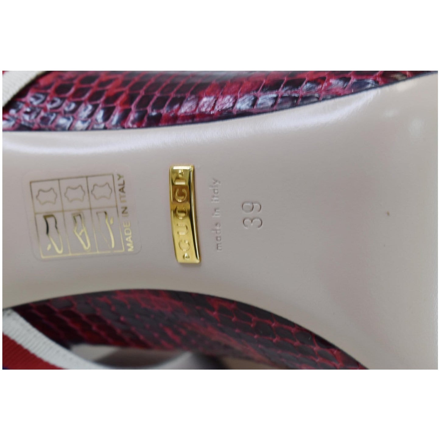GUCCI Sylvie Python Leather Pumps Red Size 39 - Final Sale