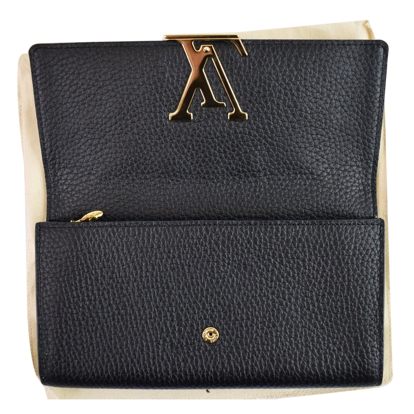 LOUIS VUITTON Capucines Studded Taurillon Leather Wallet Black