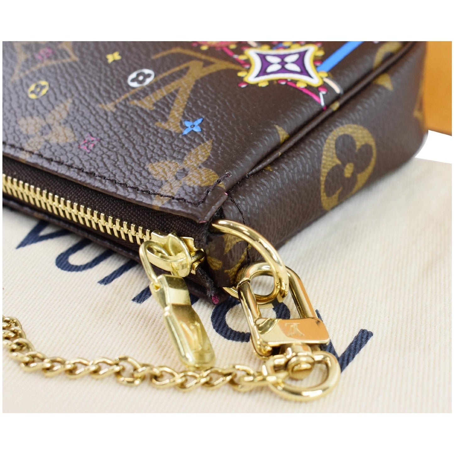 LOUIS VUITTON Mini Pochette Christmas Monogram Canvas Accessoires Pouch Brown