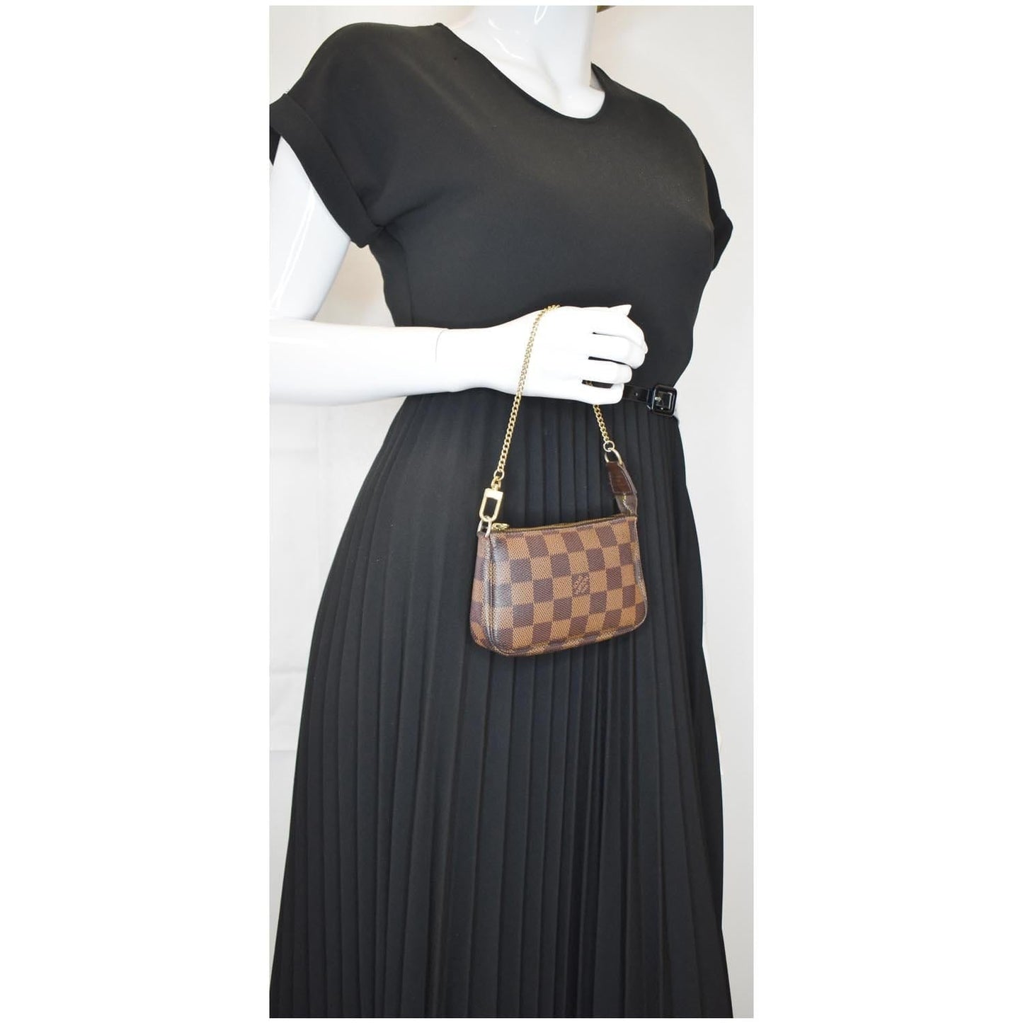 LOUIS VUITTON Mini Pochette Damier Ebene Pouch Brown