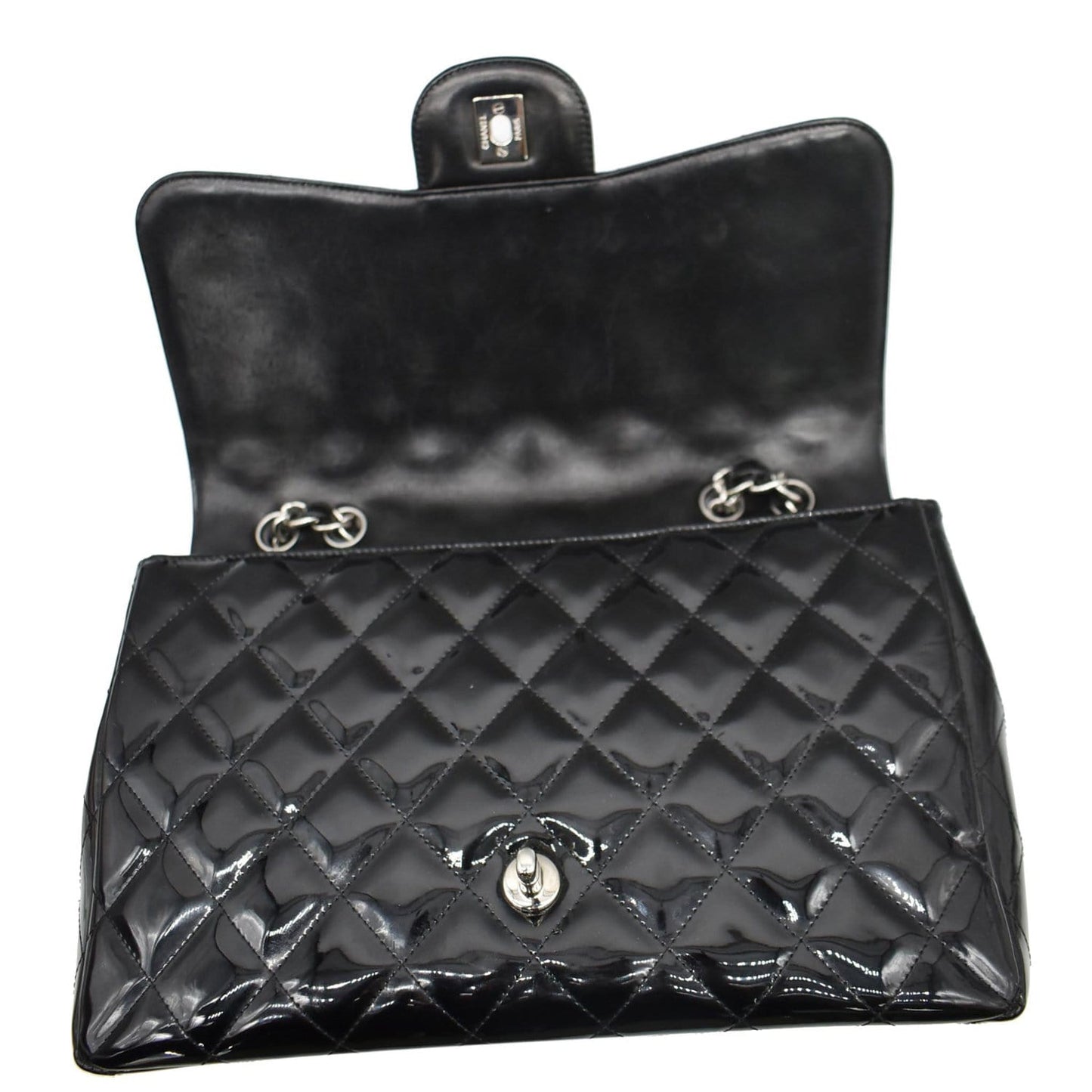CHANEL Jumbo Single Flap Patent Leather Shoulder Bag Black