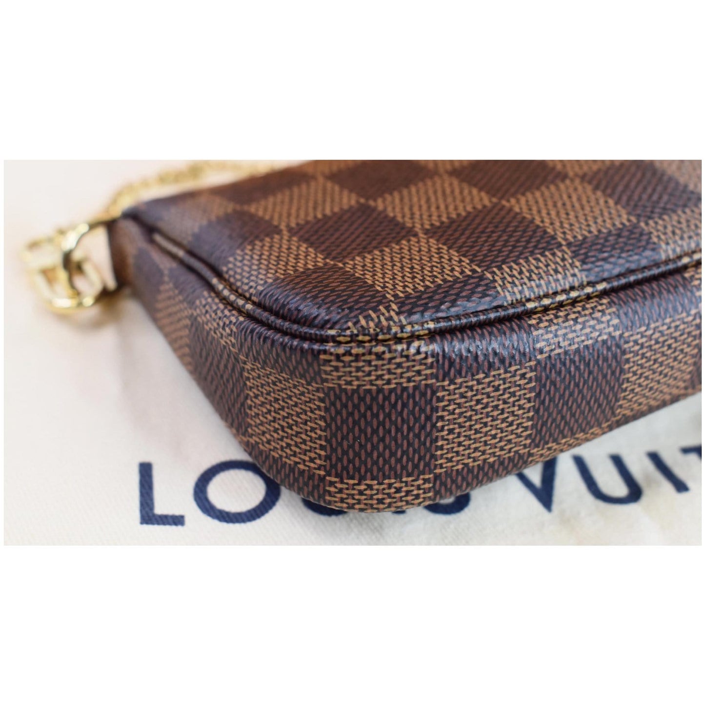 LOUIS VUITTON Mini Pochette Damier Ebene Accessories Pouch Brown