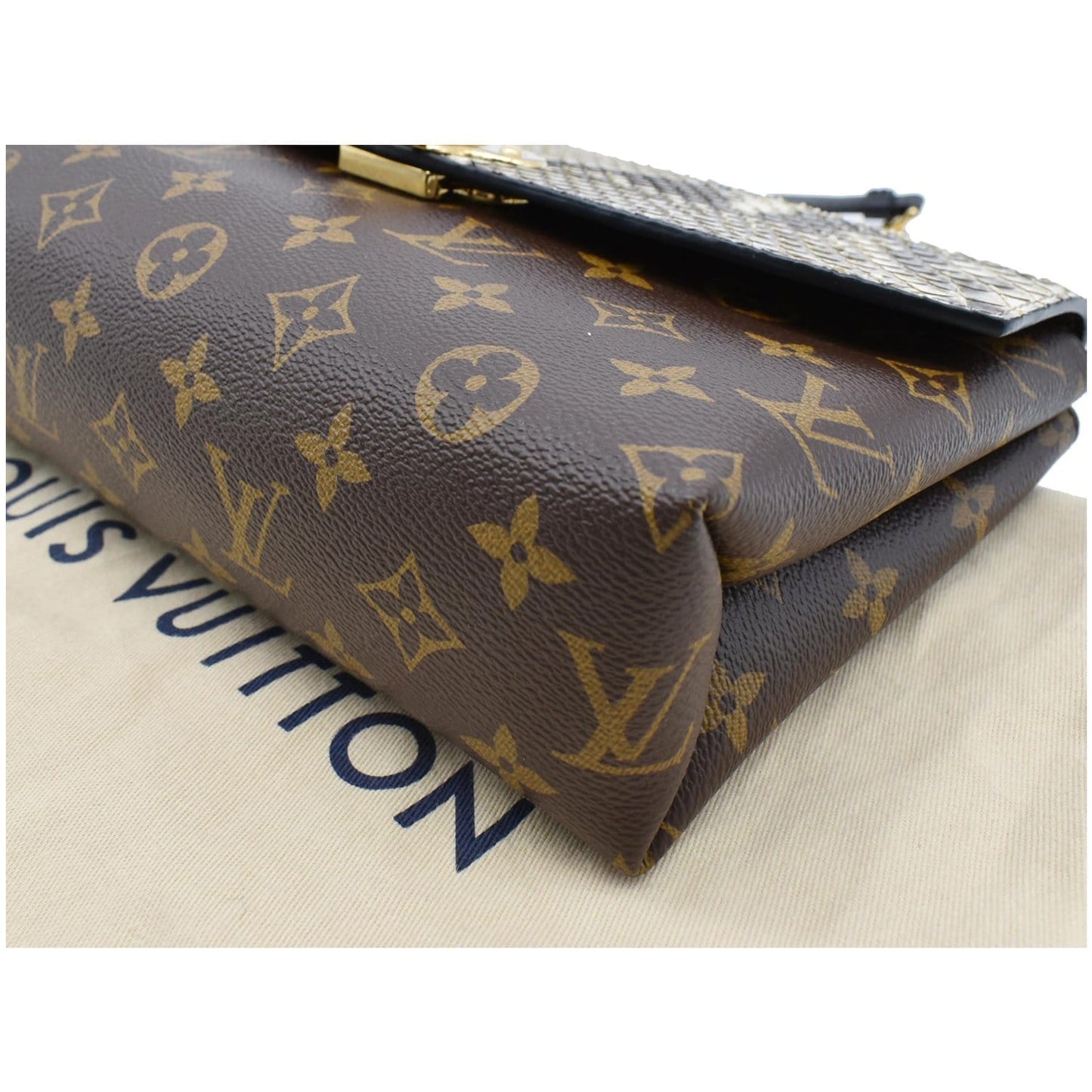 LOUIS VUITTON Saint Placide Monogram Canvas Python Crossbody Bag Brown