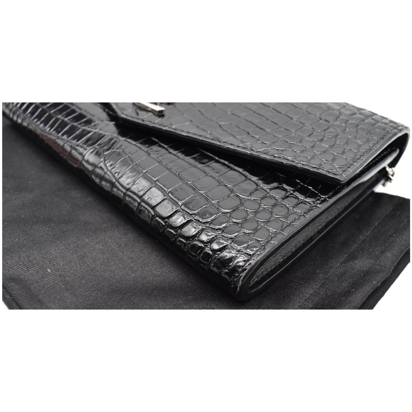 YVES SAINT LAURENT Uptown Crocodile-Embossed Crossbody Chain Wallet Black