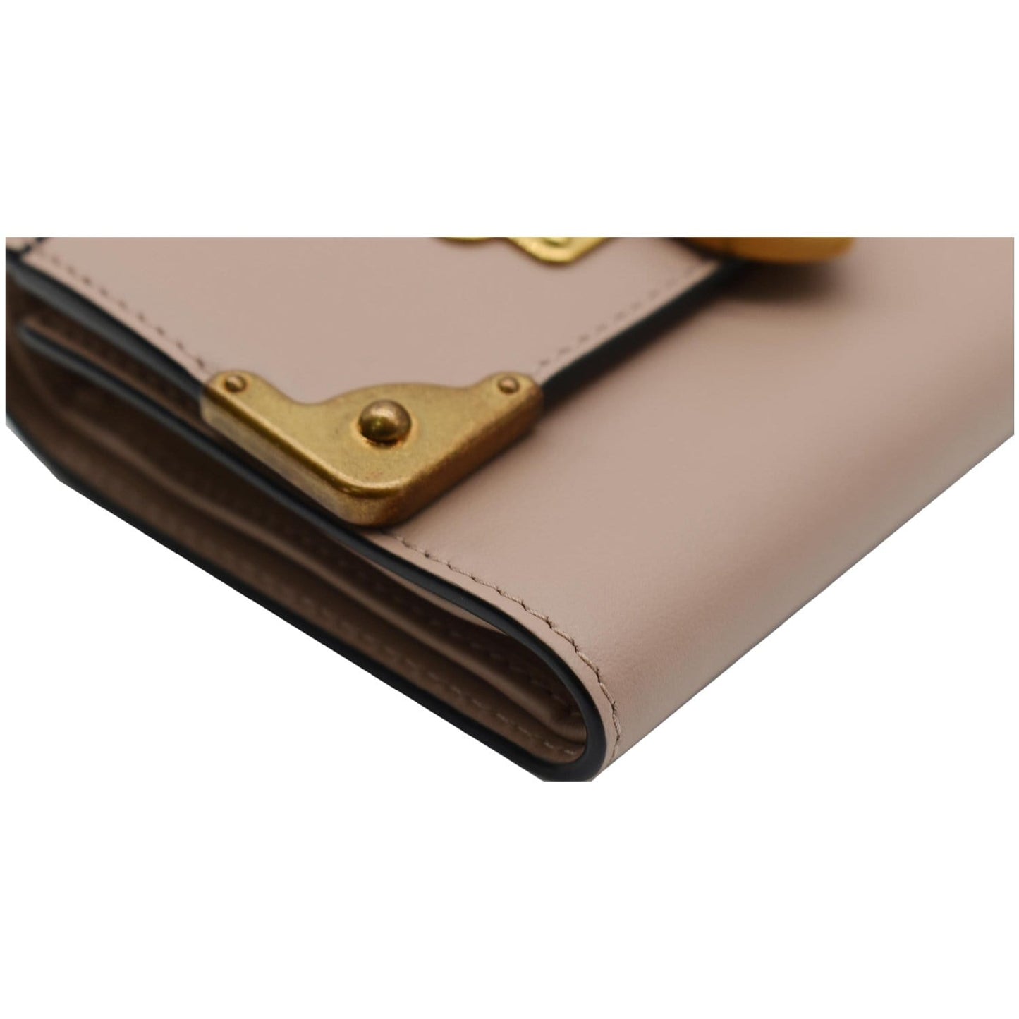 PRADA Cahier Saffiano French Compact Flap Wallet Beige