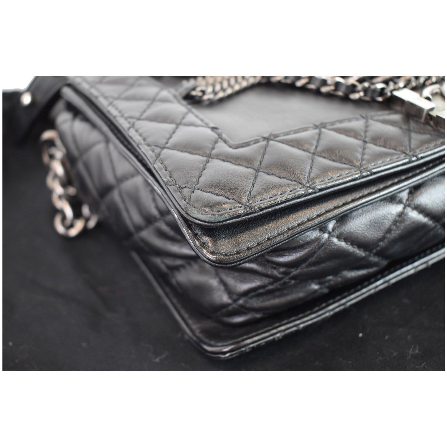 CHANEL Boy Enchained Medium Calfskin Leather Flap Shoulder Bag Black