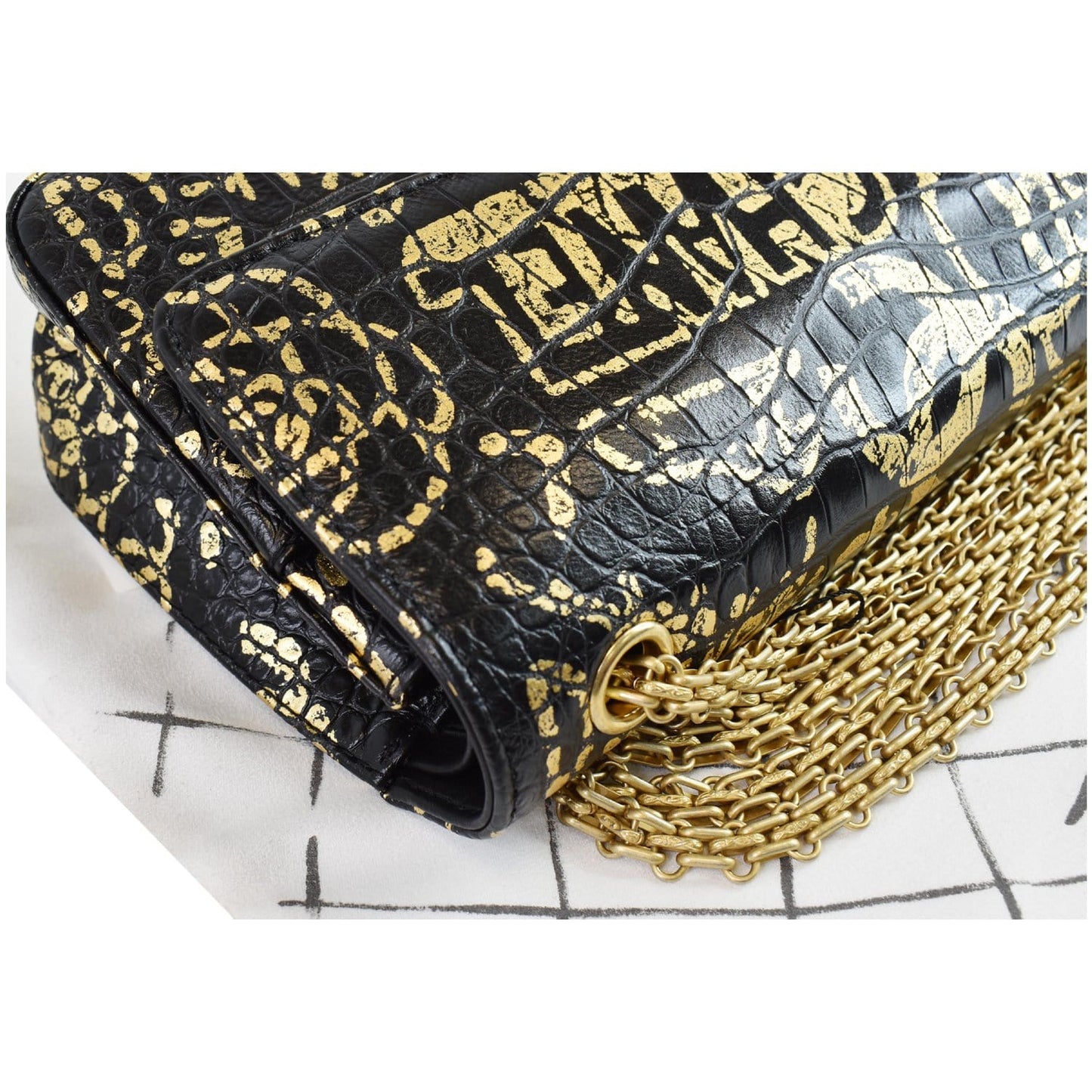 CHANEL Reissue 2.55 Flap Crocodile Embossed Graffiti Shoulder Bag Black