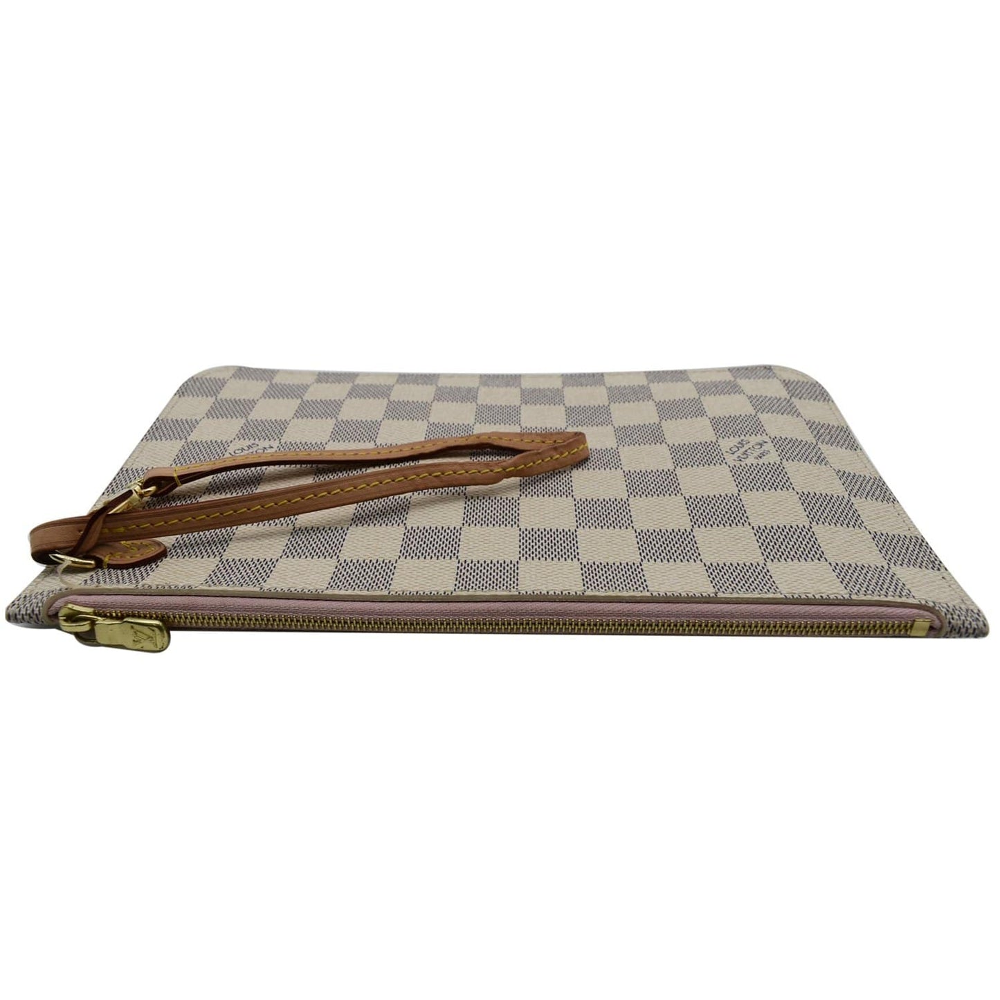 LOUIS VUITTON Neverfull MM Damier Azur Pochette Wristlet Pouch White