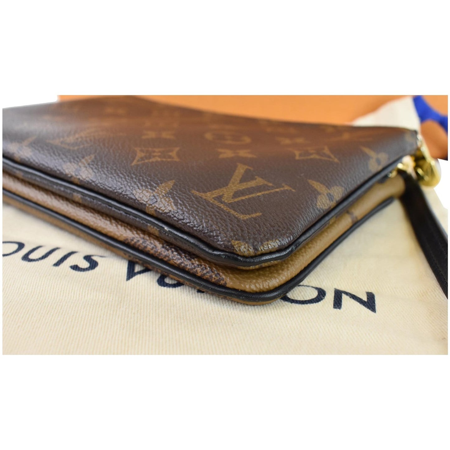 LOUIS VUITTON Double Zip Pochette Reverse Monogram Giant Shoulder Bag Brown