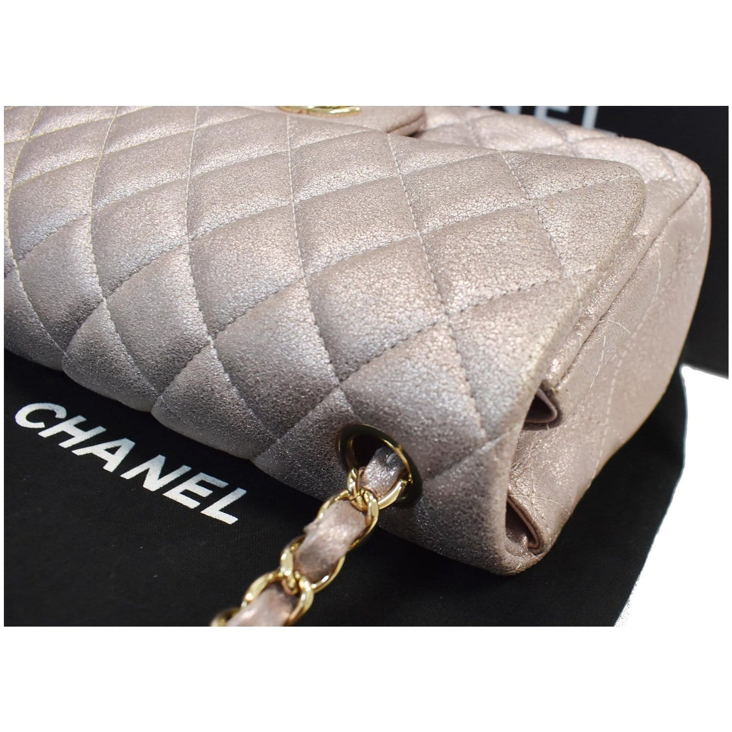 CHANEL Mini Rectangular Flap Goatskin Leather Shoulder Bag Metallic